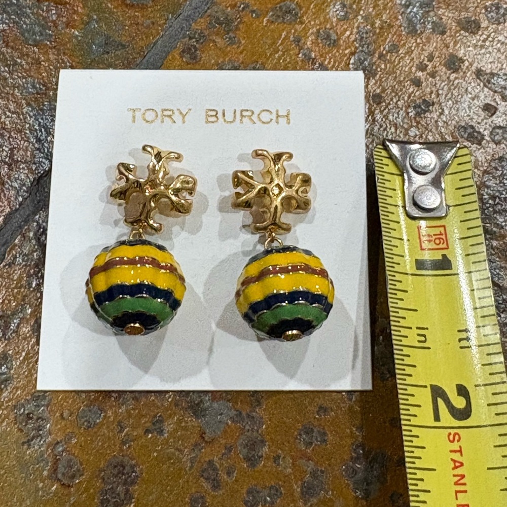 Tory Burch Logo Drop Enamel Ball Earrings – NWOT - Picture 3 of 5